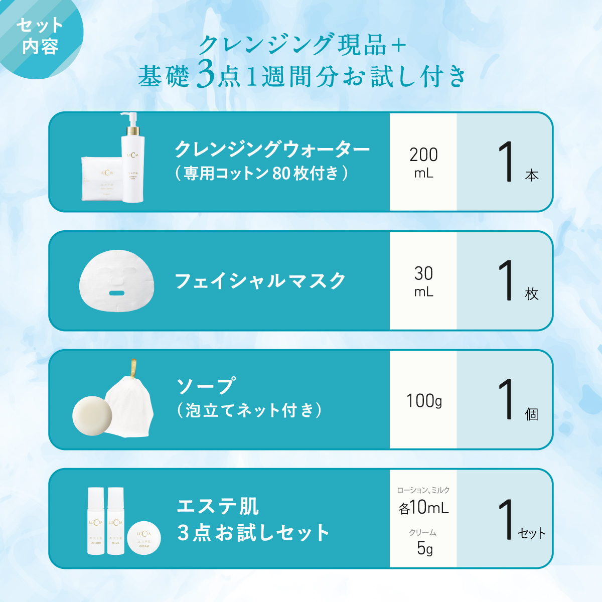 クレンジング現品＋基礎3点1週間分お試し付き